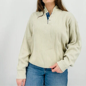 vintage granola girl slouchy henley pullover sweater ribbed 100% cotton beige L
